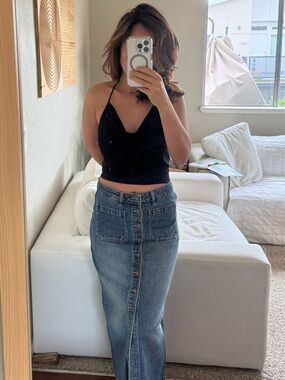 ROLLA'S Denim Button-Front Maxi Skirt - Blue